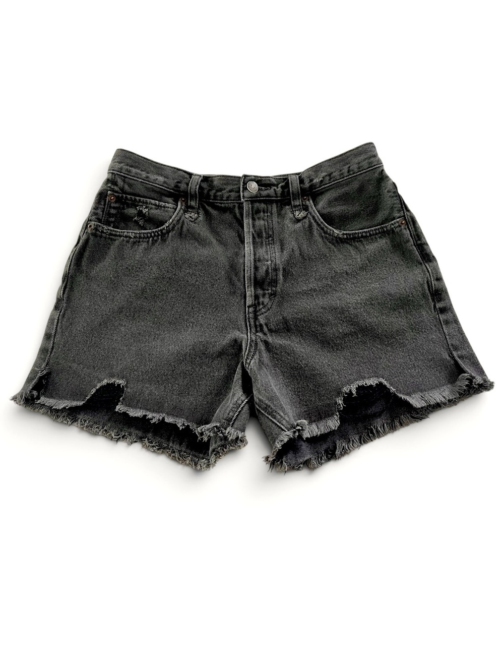 Free People Black Frayed Hem Denim Shorts